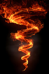 Fototapeta premium Spiral vortex of realistic fire flames twisting upward with glowing orange red and yellow tones on black background
