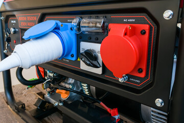 Close-up of a gasoline electric generator