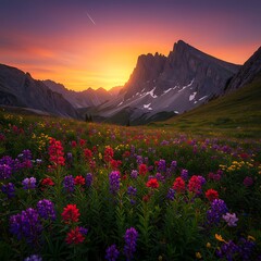 Obraz premium Sunset Serenade in the Alpine Meadow