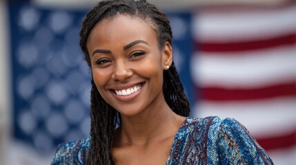 Smiling woman with flag background