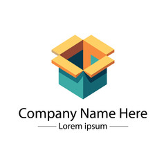 3D open cardboard box logo on white background and empty packaging carton