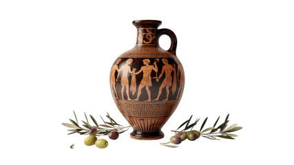 Ancient Greek Amphora with Olive Branch and Olives