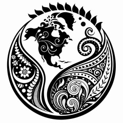 Global Paisley Blend vector clean black silhouette design white background