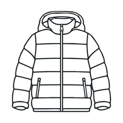 Black and white outline of a winter puffer jacket with hood