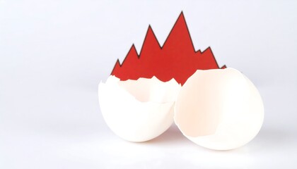 A broken egg shell, symbolizing a failing trend, features a red downward-trending graph.