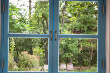 Exterior and interior of cafe restaurant