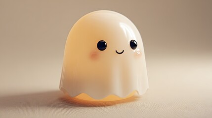 Cute, glowing ghost figurine on a light beige surface.