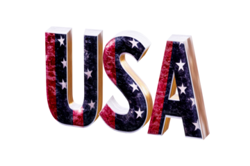 Three Dimensional Textured USA Letters with American Flag Design, cut out transparent