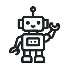 Obraz premium Simple line art illustration of a friendly robot waving hello on white background