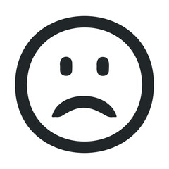 Black sad face emoji on white background with circular outline