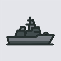 Modern Outlined Battle Frigate Icon Shape Isolated Detailed Illustration
