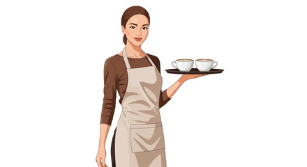 Digital illustration of a waitress serving coffee with a friendly expression