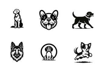 Obraz premium Set of Six Dog Breed Black and White Vector Logos