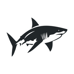 Obraz premium Silhouette of a great white shark on white background