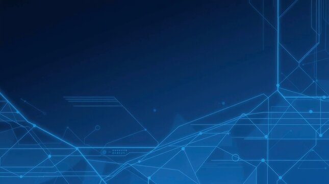 Blue tech backdrop featuring a network of glowing lines shapes  connectors forming a futuristic techinspired composition