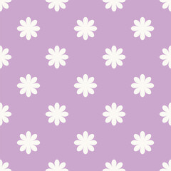 Repeating floral pattern with white flowers on a lavender background