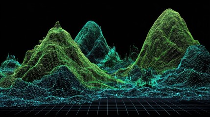 Digital terrain composed of interconnected points and lines.