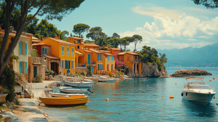 Obraz premium Olive Trees Whisper Over Amber-Toned Coastal Vistas