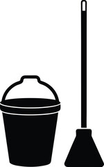 Fototapeta premium Broom and Bucket Silhouette Icon