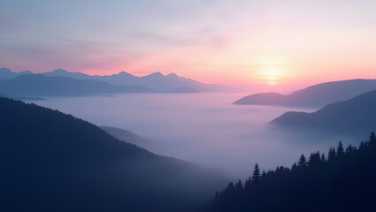 Fototapeta premium Sunrise in the mountains wallpaper illustration 