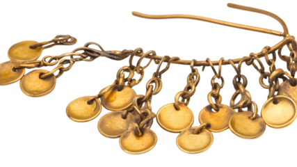 Close-up of ancient gold jewelry artifacts cultural heritage in archaeological sites