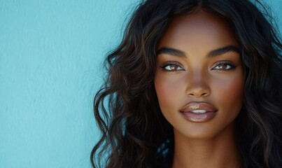 Stunning model flaunting long, luscious, and glossy hair, perfectly embodying hair health and beauty. The image provides ample copy space for editorial use, emphasizing the importance, Generative AI