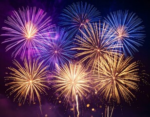 Vibrant fireworks exploding in a dark sky