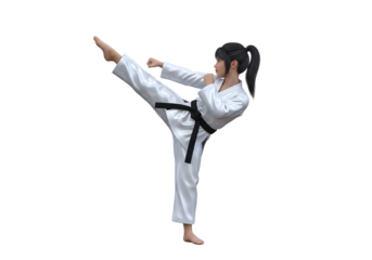 3D Woman in Taekwondo Stance for Martial Arts