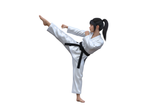 3D Woman in Taekwondo Stance for Martial Arts
