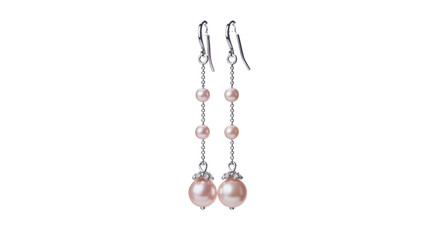 Elegant Pink Pearl and Diamond Drop Earrings on Transparent Background