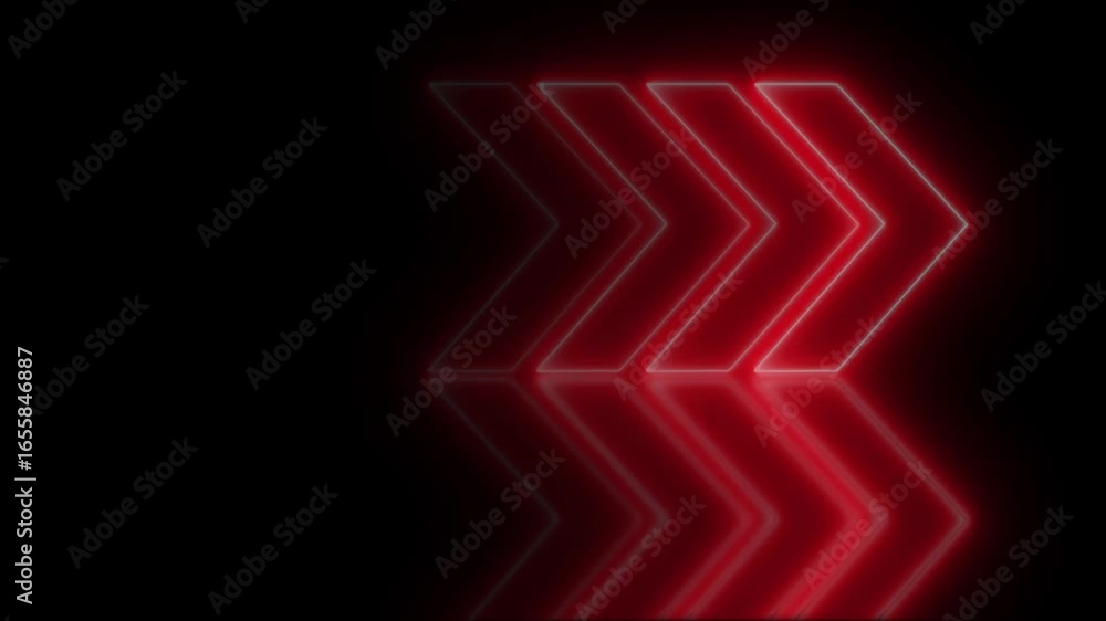 Poster glowing neon red color right side arrow loop animation direction concept arrow icon concept. arrow l