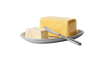 Fresh Butter Stick and Serving on Dish with Butter Knife