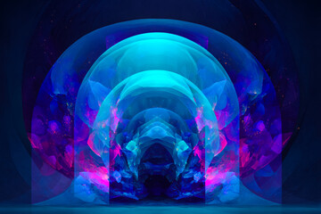 Abstract neon light tunnel with vibrant blue and purple hues