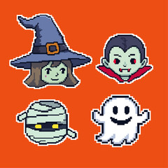 Halloween Trick or Treat 16-bit Pixel Art Icon Set