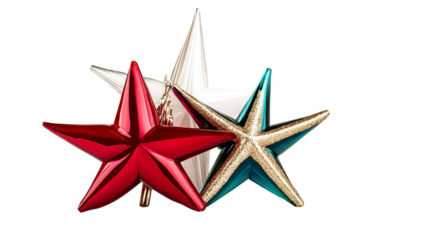 Three Shiny Star Decorations for Holiday Celebration, cut out transparent