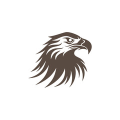 Obraz premium Stylized brown eagle head profile logo with sharp feathers on white background
