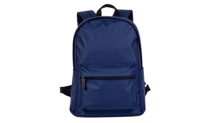Naklejka premium Navy Blue Backpack Isolated on White Background, Front View, Product Shot.