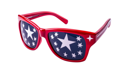 Red Star Pattern Sunglasses on White Background, cut out transparent