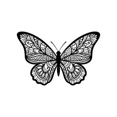 Intricate Hand Drawn Butterfly Vector Illustration for T-Shirt or Tattoo Design