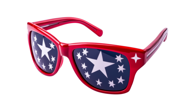 Red Star Pattern Sunglasses on White Background, cut out transparent