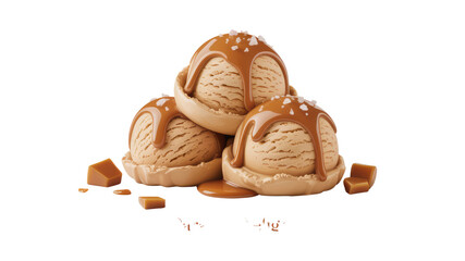 Three Scoops of Salted Caramel Ice Cream with Caramel Sauce Drizzle