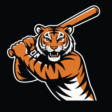 Tiger swinging baseball bat sport