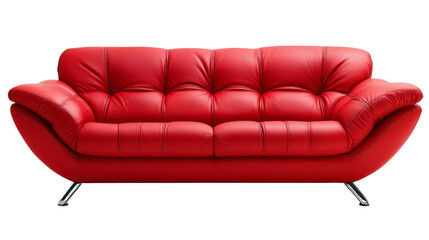 Red leather sofa isolated on transparent background representing comfort and style