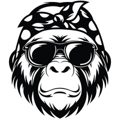 Stylish gorilla wearing sunglasses and a spotted bandana conveys a cool, modern vibe