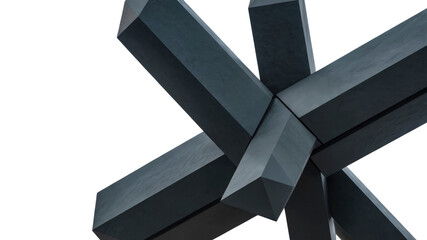 Abstract Dark Grey Geometric Structure, Interlocking Beams, Modern Art Installation