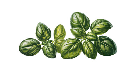 Fresh Green Basil Sprig Illustration - Culinary Herb Clipart