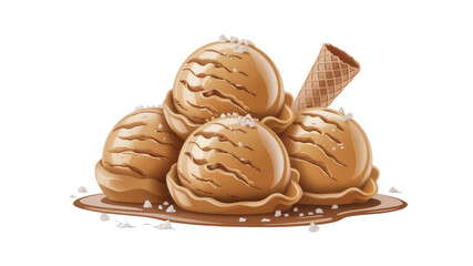 Delicious Caramel Ice Cream Scoops with Waffle Cone and Sea Salt