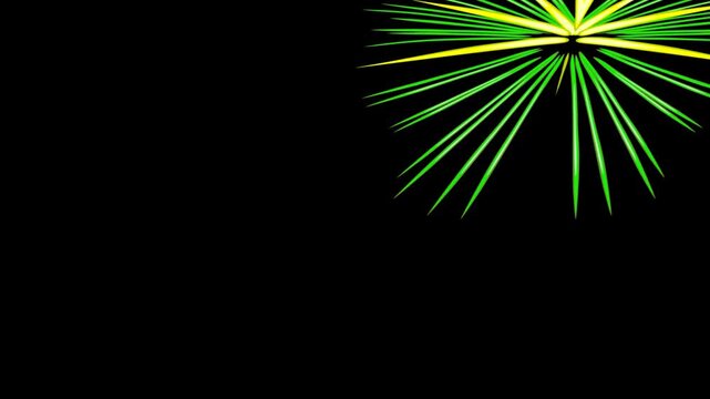  yellow and green rays move from right to left and grow