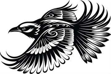 Majestic eagle soars elegantly, its tribalinspired plumage beautifully rendered in stark black and white