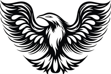 Fototapeta premium Stylized black bird soars with outstretched wings creating a captivating monochrome emblem